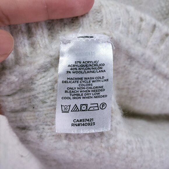 Ann Taylor LOFT Bobble Poncho Sweater Knit Oversized Wool Blend Beige M/L - Picture 5 of 11